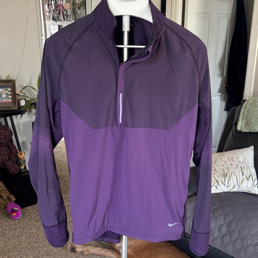 NIKE DRI FIT SPHERE RUNNING 1/2 ZIP MENS TRACK JACKET sz M PURPLE THERMAL